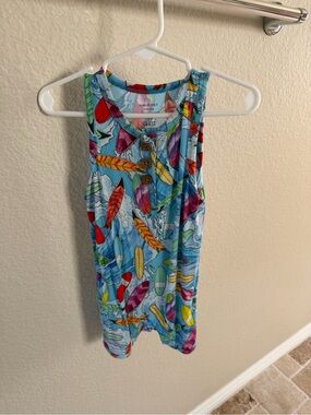 Posh Peanut Blue Surfboard Print Tank Top with Multicolor Accents